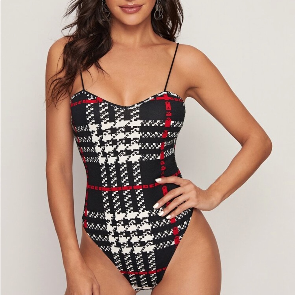 Plaid spaghetti strap body suit